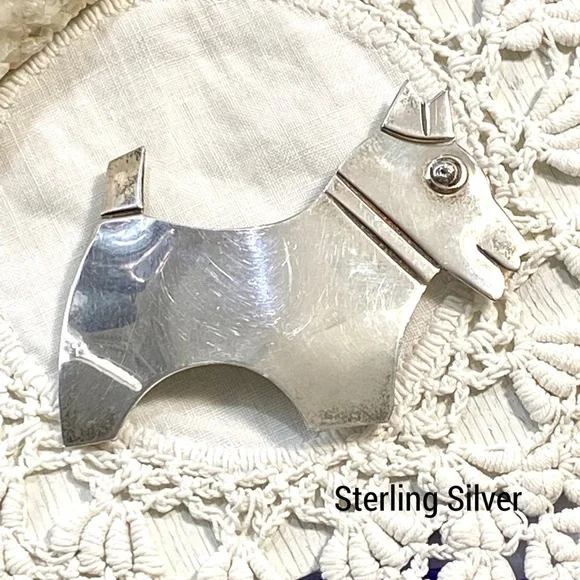 VTG Mexico ATI 925 Sterling Silver Scottie Dog Brooch Pin - Picture 4 of 9